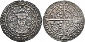 BRITISH, Lancaster. Henry VI, first reign, 1422-1461. Groat (Silver, 27 mm, 3.95 g, 7 h), pinecone-mascle issue, 1430-1434, Calais. ✠HENRIC DI GRA REX...