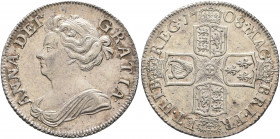 BRITISH, Stuart. Anne, 1702-1714. Shilling 1708 (Silver, 25 mm, 6.00 g, 6 h). ANNA DEI GRATIA Third bust of Anna to left. Rev. MAG BRI FR ET HIB REG 1...