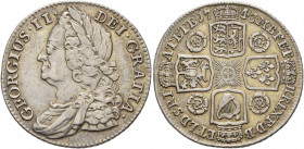 BRITISH, Hanover. George II, 1727-1760. Shilling 1743 (Silver, 25 mm, 5.96 g, 6 h). GEORGIUS II DEI GRATIA Laureate bust of George II to left. Rev. M ...