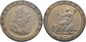 BRITISH, Hanover. George III, 1760-1820. Penny 1797 (Bronze, 35 mm, 28.59 g, 6 h), Soho Mint, Birmingham. GEORGIUS III D G REX Laureate bust of George...