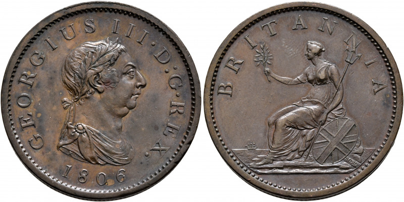 BRITISH, Hanover. George III, 1760-1820. Penny 1806 (Bronze, 33 mm, 19.05 g, 5 h...