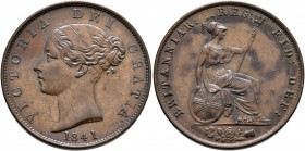 BRITISH, Hanover. Victoria, 1837-1901. Halfpenny 1841 (Copper, 27 mm, 9.49 g, 12 h). VICTORIA DEI GRATIA Young head of Victoria to left, 1841 below. R...