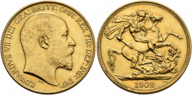 BRITISH, Saxe-Coburg-Gotha. Edward VII, 1901-1910. 2 Pounds 1902 (Gold, 28 mm, 15.97 g, 12 h), London. EDWARDVS VII DEI GRA BRITT OMN REX FID DEF IND ...