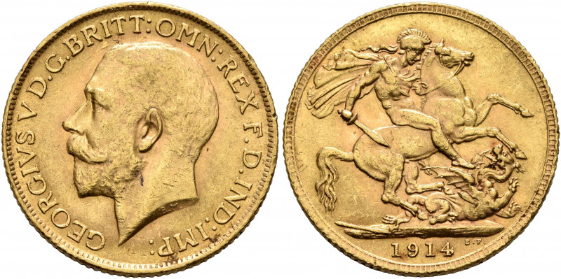 BRITISH, Windsor. George V, 1910-1936. Sovereign 1914 (Gold, 21 mm, 7.99 g, 12 h...