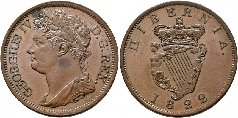BRITISH, Ireland. George IV, 1820-1830. Penny 1822 (Bronze, 33 mm, 17.29 g, 6 h)...