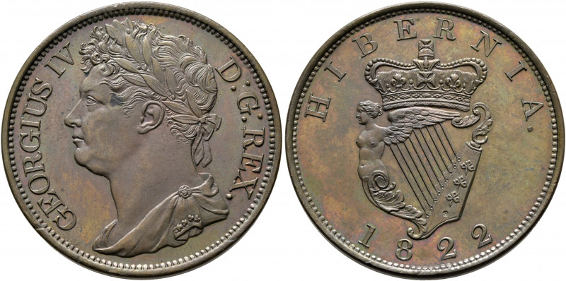 BRITISH, Ireland. George IV, 1820-1830. Penny 1822 (Bronze, 32 mm, 17.29 g, 6 h)...