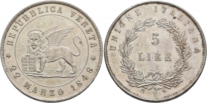 ITALY. Venezia (Venice). Governo Provvisorio -1849. 5 Lire 1848 (Silver, 37 mm, ...