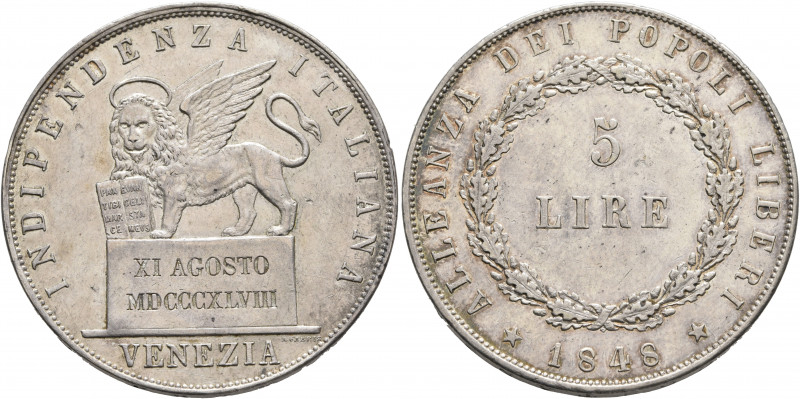 ITALY. Venezia (Venice). Governo Provvisorio -1849. 5 Lire 1848 (Silver, 37 mm, ...