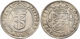 DENMARK. Frederik III, 1648-1670. 4 Mark 1654 (Silver, 41 mm, 21.93 g, 11 h), Copenhagen IIII MARCK DANSKE I654 Crowned monogram. Rev. DOMINVS PROVIDE...