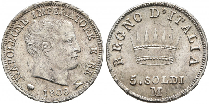 ITALY. Regno d'Italia (Napoleonic). 1805-1814. 5 Soldi 1808 (Silver, 15 mm, 1.26...