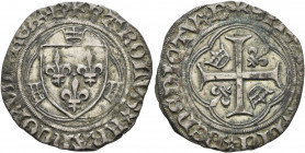 FRANCE, Royal. Charles VIII l'Affable (the Affable), 1483-1498. Blanc à la couronne (Silver, 24 mm, 2.77 g, 11 h), Bourges. ✠ KAROLVS FRANCORVM REX B ...