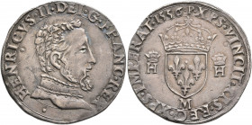 FRANCE, Royal. Henri II, 1547-1559. Teston 1556 (Silver, 29 mm, 9.46 g, 3 h), 2nd type, Toulouse. HENRICVS II DEI G FRANC REX Cuirassed bust of Henry ...