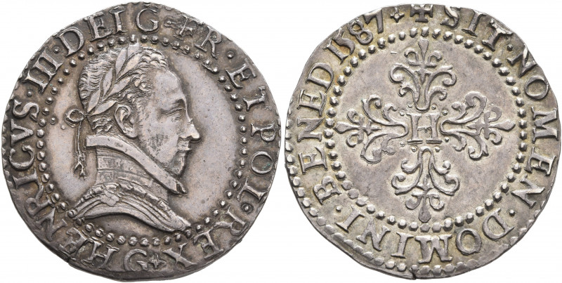 FRANCE, Royal. Henri III, 1574-1589. Demi-Franc 1587 (Silver, 28 mm, 7.11 g, 11 ...