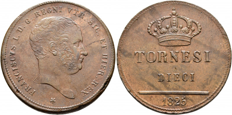 ITALY. Regno delle Due Sicilie. Francesco I, 1825-1830. 10 Tornesi 1825 (Bronze,...