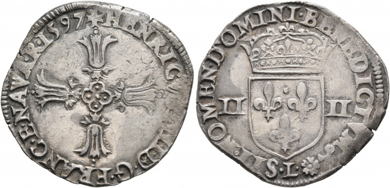 FRANCE, Royal. Henri IV le Grand (the Great), 1589–1610. 1/4 Écu 1597 (Silver, 2...