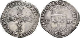 FRANCE, Royal. Henri IV le Grand (the Great), 1589–1610. 1/4 Écu 1597 (Silver, 29 mm, 9.58 g, 7 h), 2nd type, Bayonne. ✠ HENRICVS IIII D G FRANC E NAV...