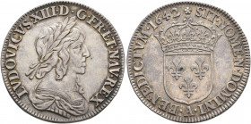 FRANCE, Royal. Louis XIII le Juste (the Just), 1610–1643. 1/4 Écu 1642 (Silver, 27 mm, 6.83 g, 6 h), Paris. LVDOVICVS XIII D G FR ET NAV REX Laureate ...