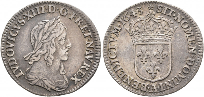 FRANCE, Royal. Louis XIII le Juste (the Just), 1610–1643. 1/12 Écu 1643 (Silver,...