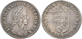 FRANCE, Royal. Louis XIII le Juste (the Just), 1610–1643. 1/12 Écu 1643 (Silver, 20 mm, 2.20 g, 6 h), Paris. LVDOVICVS XIII D G FR ET NAV REX Laureate...