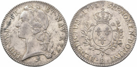 FRANCE, Royal. Louis XV le Bien-Aimé (the Well-Beloved), 1715–1774. Écu au bandeau 1748 (Silver, 41 mm, 29.32 g, 6 h), Rouen. LUD XV D G FR ET NAV REX...