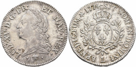 FRANCE, Royal. Louis XV le Bien-Aimé (the Well-Beloved), 1715–1774. Écu à la vieille tête (Silver, 42 mm, 29.25 g, 6 h), Bayonne LUD XV D G FR ET NAV ...