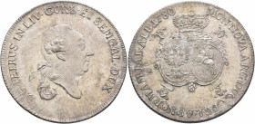 LATVIA. Kurzemes un Zemgales hercogiste (Duchy of Courland and Semigallia). Pēteris Bīrons, 1769-1795. Albertustaler 1780 (Silver, 42 mm, 28.29 g, 12 ...