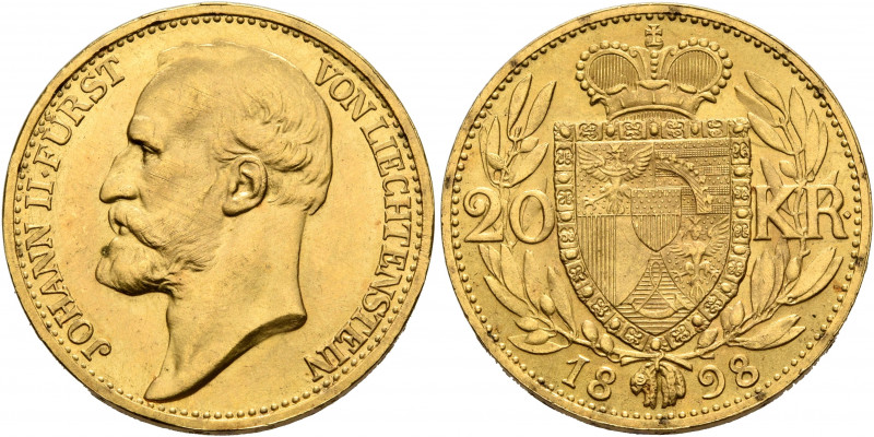 LIECHTENSTEIN. Fürstentum. Johann II., 1858-1929. 20 Kronen 1898 (Gold, 20 mm, 6...