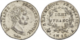FRANCE, Premier République. Consulat. 1799-1804. Demi-Franc An 12 (1803-1804) (Silver, 18 mm, 2.51 g, 6 h), Paris BONAPARTE PREMIER CONSUL Head of Bon...