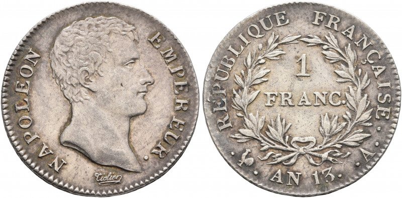 FRANCE, Premier Empire. Napoléon I, 1804-1814, 1815. Franc An 13 (1804-1805) (Si...