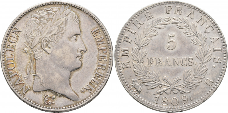FRANCE, Premier Empire. Napoléon I, 1804-1814, 1815. 5 Francs 1809 (Silver, 36 m...