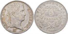 FRANCE, Premier Empire. Napoléon I, 1804-1814, 1815. 5 Francs 1809 (Silver, 36 mm, 24.80 g, 6 h), Rouen NAPOLEON EMPEREUR Laureate head of Napoléon I ...