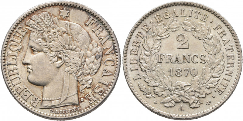 FRANCE, Le Gouvernement de la Défense Nationale. 1870-1871. 2 Francs 1870 (Silve...