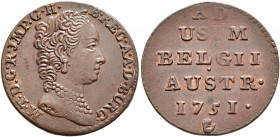 LOW COUNTRIES. Oostenrijkse Nederlanden (Austrian Netherlands). Maria Theresia, 1740-1780. Liard 1751 (Copper, 21 mm, 3.87 g, 6 h), Antwerpen M T D G ...