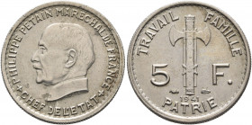FRANCE, État Français. 1940-1944. 5 Francs 1941 (Copper-Nickel, 21 mm, 4.14 g, 6 h). PHILIPPE PETAIN MARECHAL DE FRANCE / ✠ CHEF DE L'ETAT ✠ Head of M...