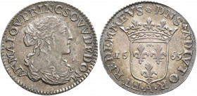 FRANCE, Provincial. Dombes. Anne-Marie d’Orléans, 1650-1693. Liard 1665 (Silver, 21 mm, 2.34 g, 6 h), Trévoux. AN MA LOV PRINC SOVV DE DOM Draped bust...