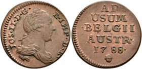 LOW COUNTRIES. Oostenrijkse Nederlanden (Austrian Netherlands). Josef II, 1765-1790. Liard 1788 (Copper, 21 mm, 4.25 g, 6 h), Brussels. JOS II D G R I...