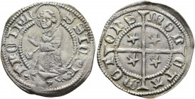 FRANCE, Provincial. Metz. 16th century. Bugne (Silver, 19 mm, 0.98 g, 6 h). S STEPh PROThM St. Stephen, nimbate, kneeling left. Rev. MONETA METENS Lon...
