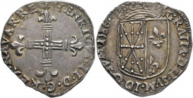 FRANCE, Provincial. Navarre. Henri III, 1572-1589. 1/4 Écu (Silver, 28 mm, 9.49 g, 4 h). HENRICVS II D G REX NAVARRE Cross with fleurs de lis at the e...