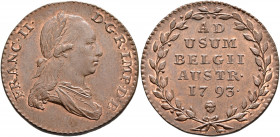 LOW COUNTRIES. Oostenrijkse Nederlanden (Austrian Netherlands). Frans II, 1792-1806. 2 Liards 1793 (Copper, 27 mm, 7.44 g, 6 h), Brussels FRANC II D G...