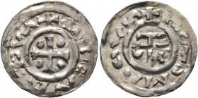 FRANCE, Provincial. Normandie. Richard I, 943-996. Denier (Silver, 20 mm, 1.16 g, 3 h), Rouen. ✠RICARDVS Cross with one pellet in each quarter. Rev. ✠...