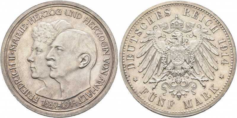 GERMANY. Anhalt. Friedrich II, 1904-1918. 5 Mark 1914 (Silver, 38 mm, 27.83 g), ...