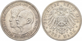 GERMANY. Anhalt. Friedrich II, 1904-1918. 5 Mark 1914 (Silver, 38 mm, 27.83 g), silver wedding anniversary. Berlin FRIEDRICH II MARIE HERZOG UND HERZO...