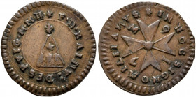 MALTA. Order of Knights of the Hospital of St. John of Jerusalem (Knights of Malta). Ramon Despuig. Grandmaster, 1736-1741. Grano 1739 (Bronze, 19 mm,...