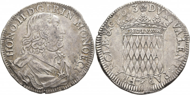 MONACO. Honoré II, 1604-1662. Scudo 1653 (Silver, 43 mm, 27.00 g, 8 h) HONO II D...