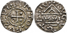 GERMANY. Augsburg (Bistum). Liutolf, 987-996. Pfennig (Silver, 21 mm, 1.07 g, 3 h). ✠LIVTOLFVS EPS (both S retrograde) Cross with two pellets and one ...