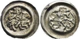 MORAVIA. Premysl Otakar II, 1253-1278. Bracteate (Silver, 19 mm, 0.61 g). Otakar II riding right, crowned, holding falcon on his right hand. Rev. Incu...