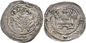 GERMANY. Augsburg (Bistum). temp. Konrad – Hartwig I, 1150-1184. Pfennig (Silver, 23 mm, 0.82 g, 3 h). Bishop seated facing, holding crosier in his ri...