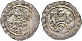 GERMANY. Augsburg (Bistum). Hartwig I von Lienheim, 1167-1184. Pfennig (Silver, 22 mm, 0.78 g, 3 h). Bust of Hartwig I. facing, holding church model i...