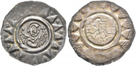 GERMANY. Augsburg (Bistum). Hartwig I von Lienheim, 1167-1184. Pfennig (Silver, 21 mm, 0.71 g). Angel's bust right holding cross with both hands, in a...