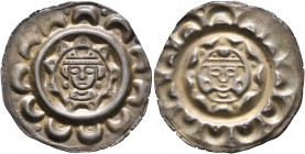 GERMANY. Augsburg (Bistum). Udalschalk von Eschenlohe, 1184-1202. Bracteate (Silver, 25 mm, 0.80 g). Mitred head of the bishop between two annulets wi...